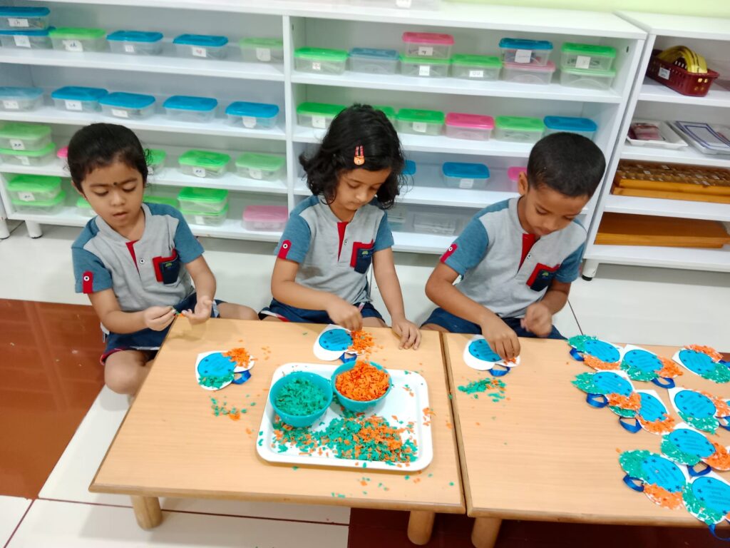 Independence day celebration at Sompura- Cheldren decorating the place