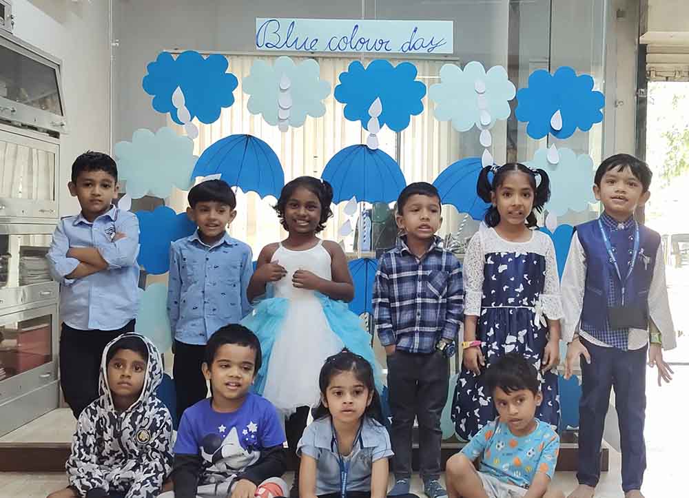 kids colour day celebration kids celebrates blue colour theme