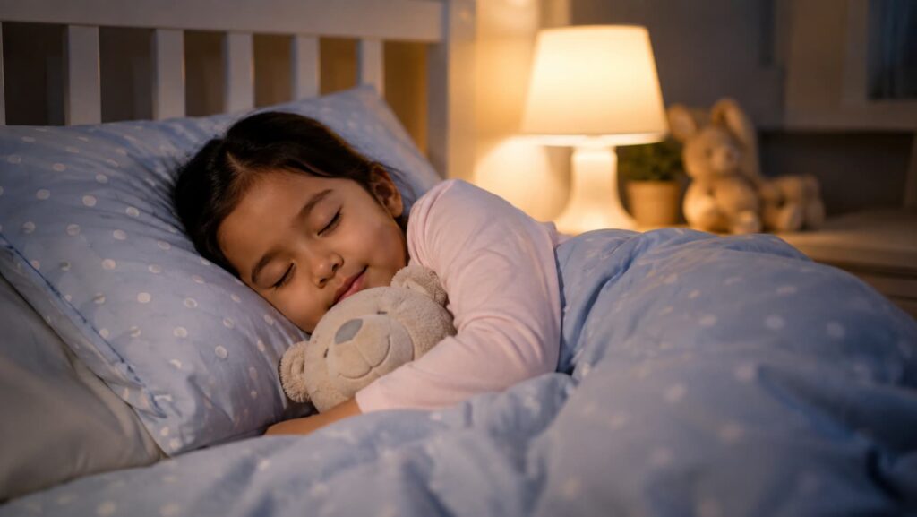 Preschool child sleeping peacefully during a bedtime routine