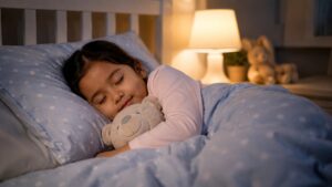 Preschool child sleeping peacefully during a bedtime routine
