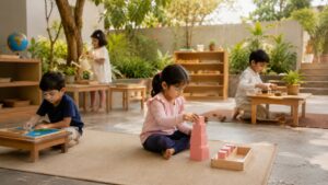Children learning independently at their own pace in a Montessori classroom